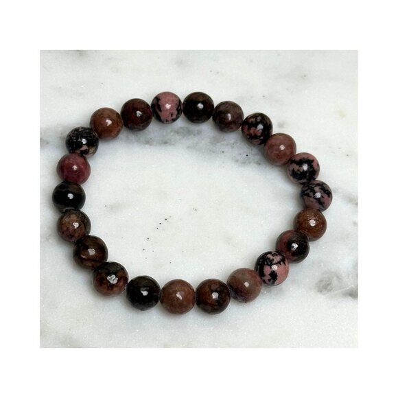 Natural Rhodonite Beaded Stretch Bracelet Healing Crystal Gemstone New - Picture 2 of 2